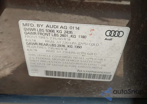 2014 Audi Q5 2.0T Premium z USA, uszkodzony, nr VIN WA1LFAFPXEA083003